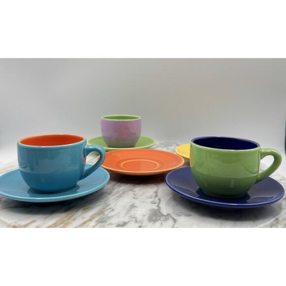 Pagnossin Ceramic Espresso 3 Cups 5 Saucers Mix & Match Colors Made In Italy - Picture 2 of 16